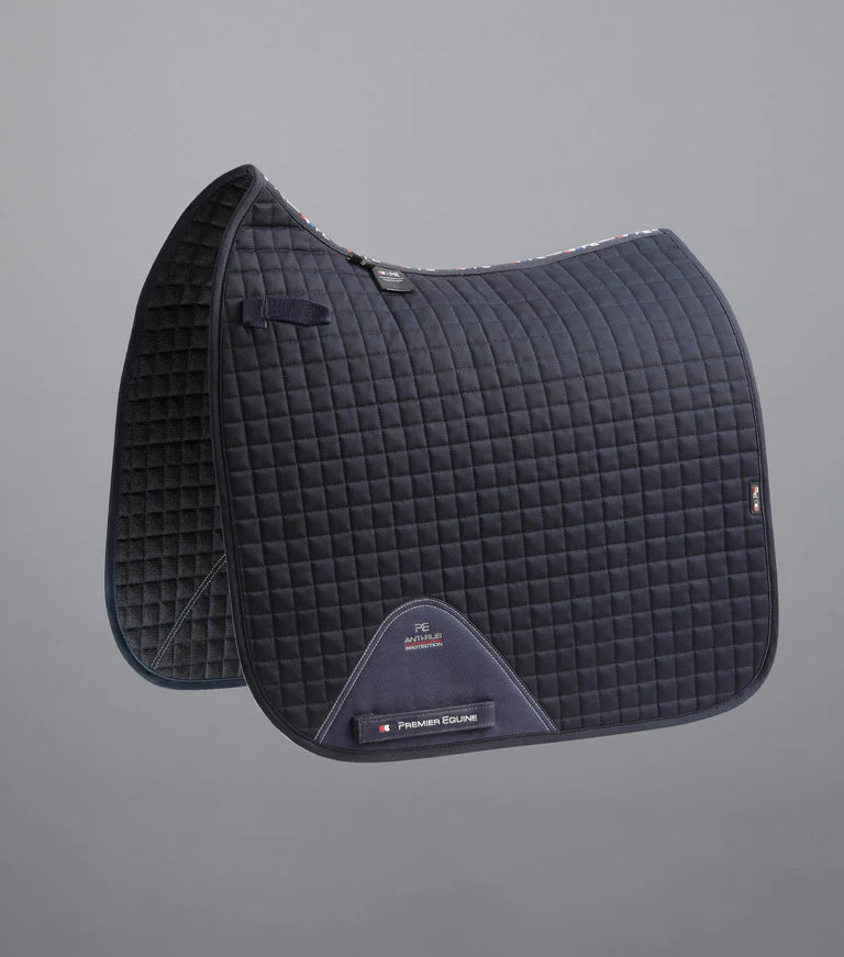 Premier Equine Close Contact Cotton Dressage Saddle Pad. Includes single embroidery on both sides.