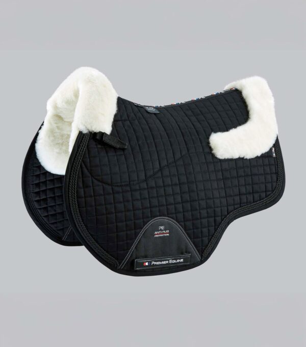 Premier Equine Close Contact Merino Wool European GP/Jump Saddle Pad in Black/Natural Wool – view 1