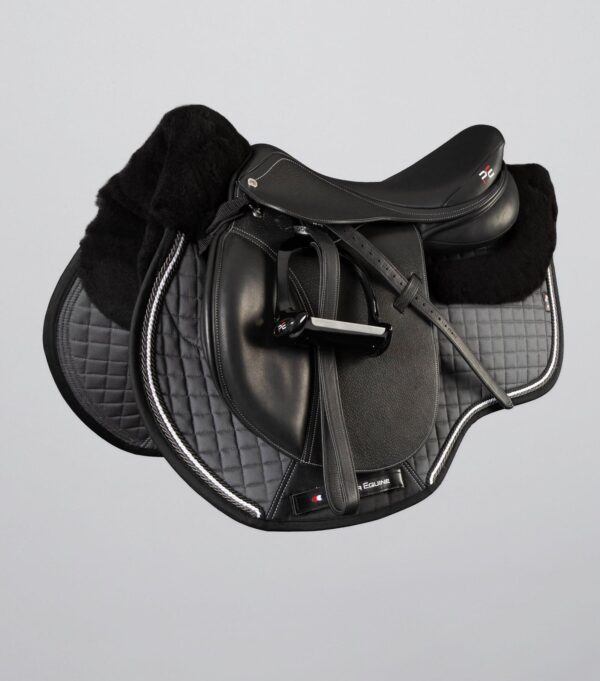 Premier Equine Close Contact Merino Wool European GP/Jump Saddle Pad in Grey/Black Wool – view 2