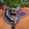 Premier Equine Close Contact Merino Wool European GP/Jump Saddle Pad in Navy/Burgundy Wool – view 2