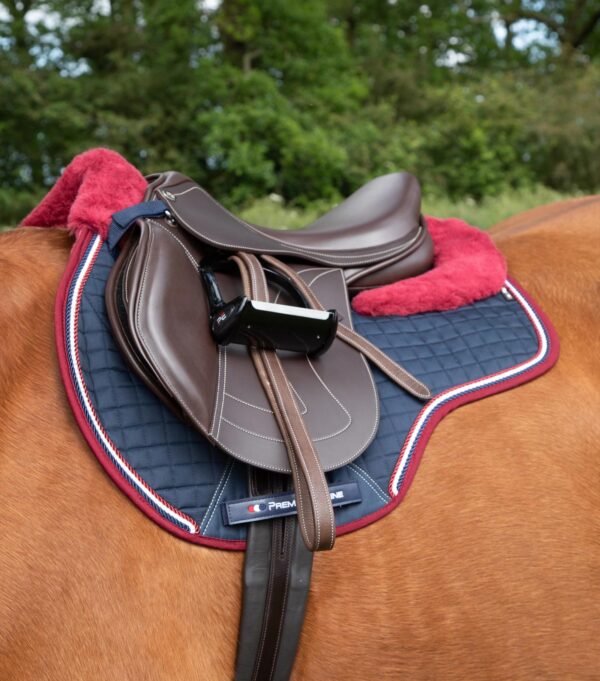 Premier Equine Close Contact Merino Wool European GP/Jump Saddle Pad in Navy/Burgundy Wool – view 2