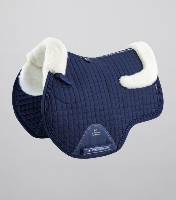 Premier Equine Close Contact Merino Wool European GP/Jump Saddle Pad in Navy/Natural Wool – view 1