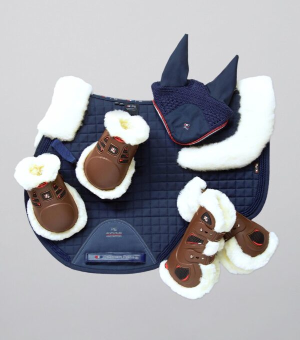 Premier Equine Close Contact Merino Wool European GP/Jump Saddle Pad in Navy/Natural Wool – view 2